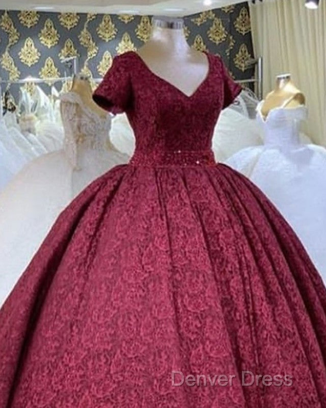 Ball Gown V Neck Lace Dresses With Sleeves Secondary image