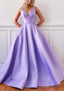 Ball Gowns V Neck Sleeveless Satin Sweep Train Prom Dresses