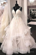 Ball Gowns V Neck Tulle Lace Wedding Dresses A Line Floor Length Beautiful
