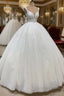 Ball Gown V-neck Wide Strap Floor Length Tulle Applique Wedding Dresses
