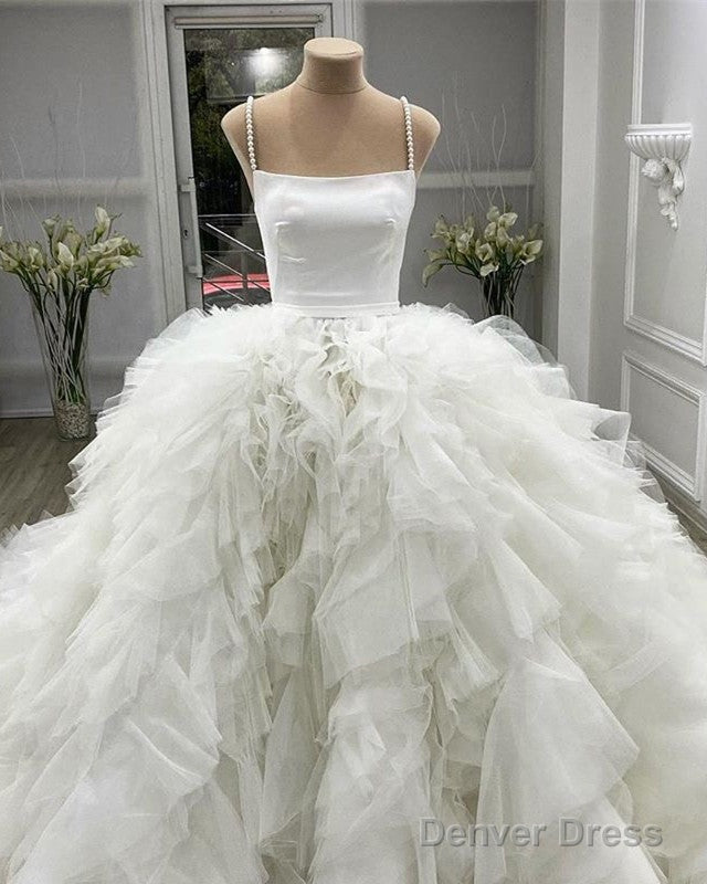 Ball Gowns Wedding Dresses Organza Rufffles Pearl Straps