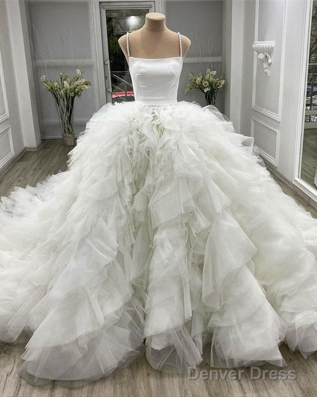 Ball Gown Wedding Dress Organza Rufffles Pearl Straps Main image