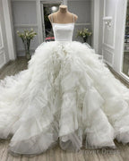 Ball Gown Wedding Dress Organza Rufffles Pearl Straps
