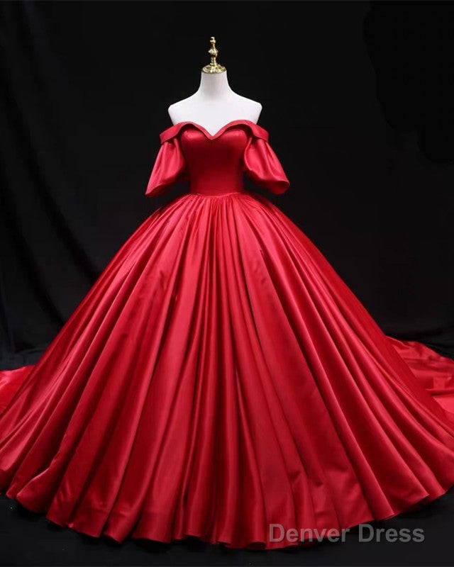 Ball Gowns Wedding Dresses Satin Ruffles Sleeves