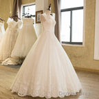 Ball Gowns Tulle High Neck Wedding Dress With Lace Applique