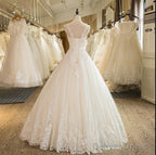 Ball Gowns Tulle High Neck Wedding Dress With Lace Applique