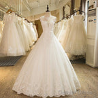 Ball Gowns Tulle High Neck Wedding Dress With Lace Applique