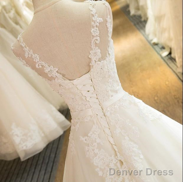 Ball Gowns Tulle High Neck Wedding Dress With Lace Applique
