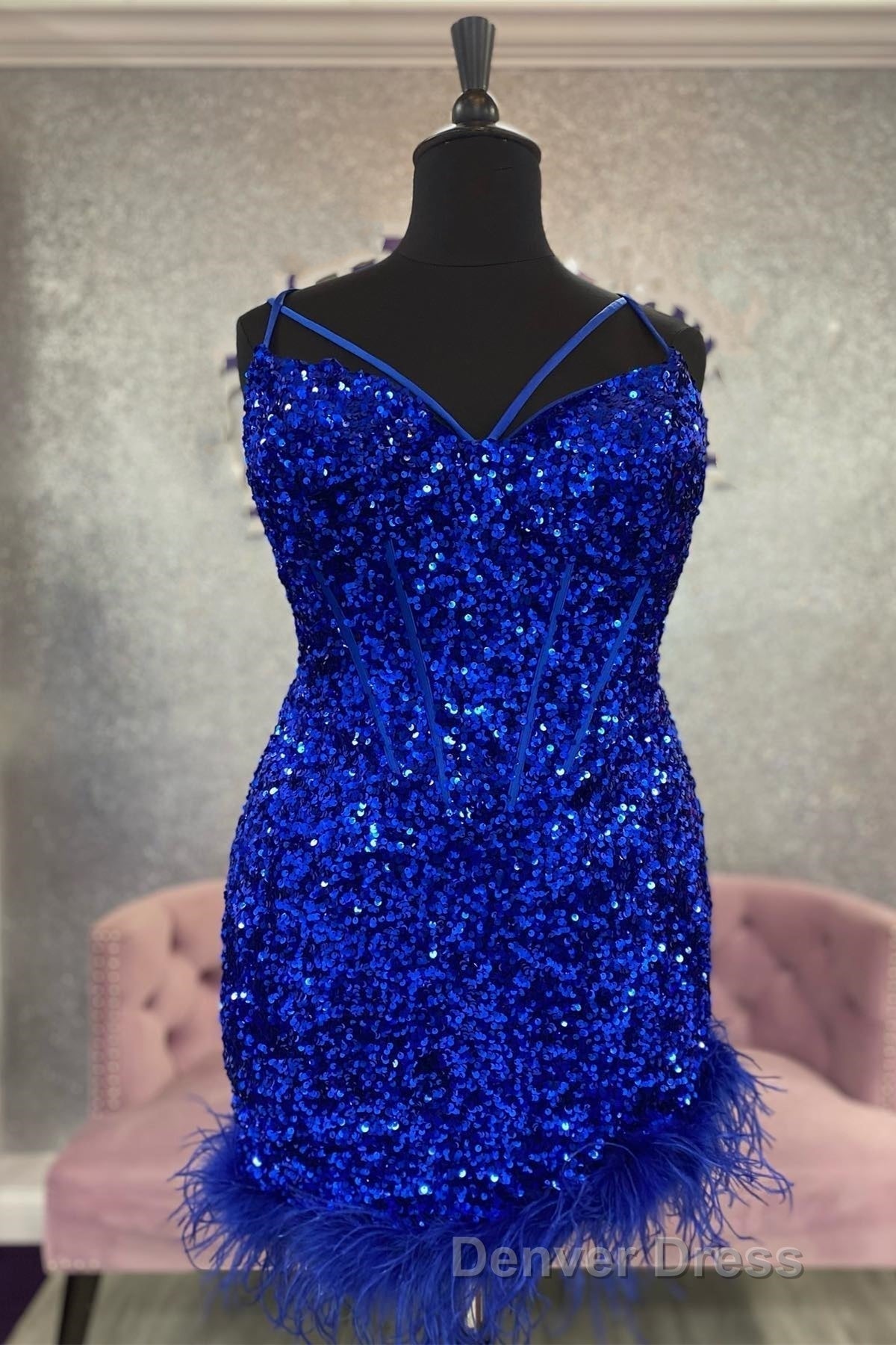 Feathers Red Sequin Straps Bodycon Short Homecoming Dresses Secondary image