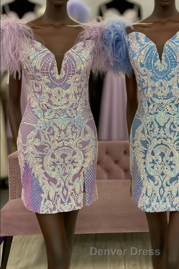 Blue Deep Off-the-Shoulder Sequins-Embroidered Sheath Homecoming Dresses Main image