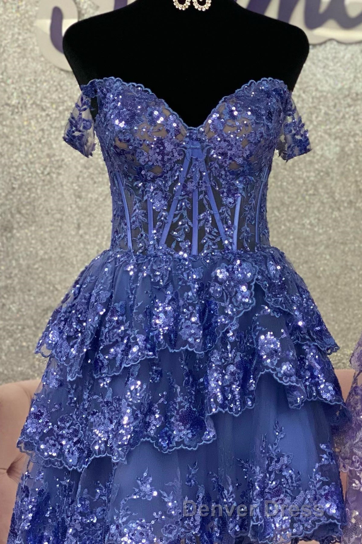 Red Off The Shoulder Lace Multi Layers Appliques Sequins Homecoming Dresses