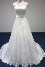 Bateau A-Line Lace Sash Bowknot Sleeveless Wedding Dresses