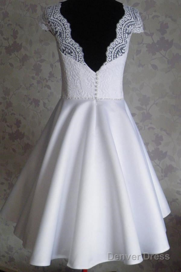 Bateau Knee Length Cap Sleeves Open Back White Homecoming Dresses