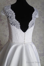 Bateau Knee Length Cap Sleeves Open Back White Homecoming Dresses