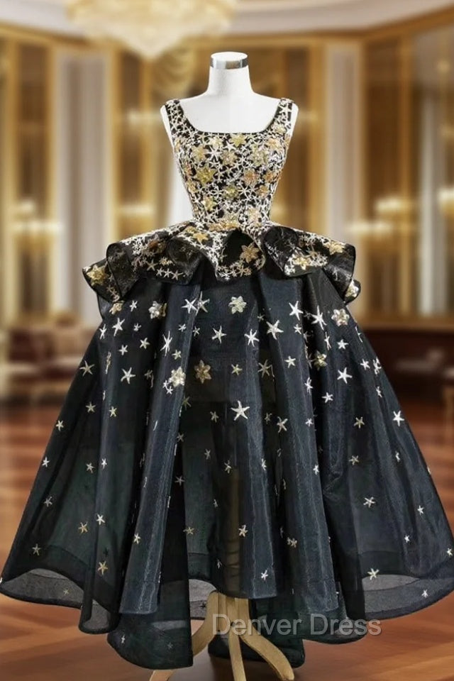 Be The Prom Queen Black Ball Gown Tulle  Square Star Sequins Prom Dresses Main image