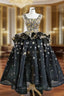 Be The Prom Queen Black Ball Gown Tulle  Square Star Sequins Prom Dresses
