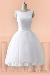 Beach Open Bow Back Knee Length Simple Wedding Dress