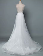 Beach Wedding Dresses A Line Sleeveless V Neck High Split Floor Length Backless Sexy Bridal Gowns