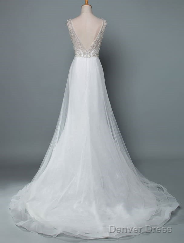 Beach Wedding Dresses A Line Sleeveless V Neck High Split Floor Length Backless Sexy Bridal Gowns