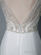 Beach Wedding Dresses A Line Sleeveless V Neck High Split Floor Length Backless Sexy Bridal Gowns