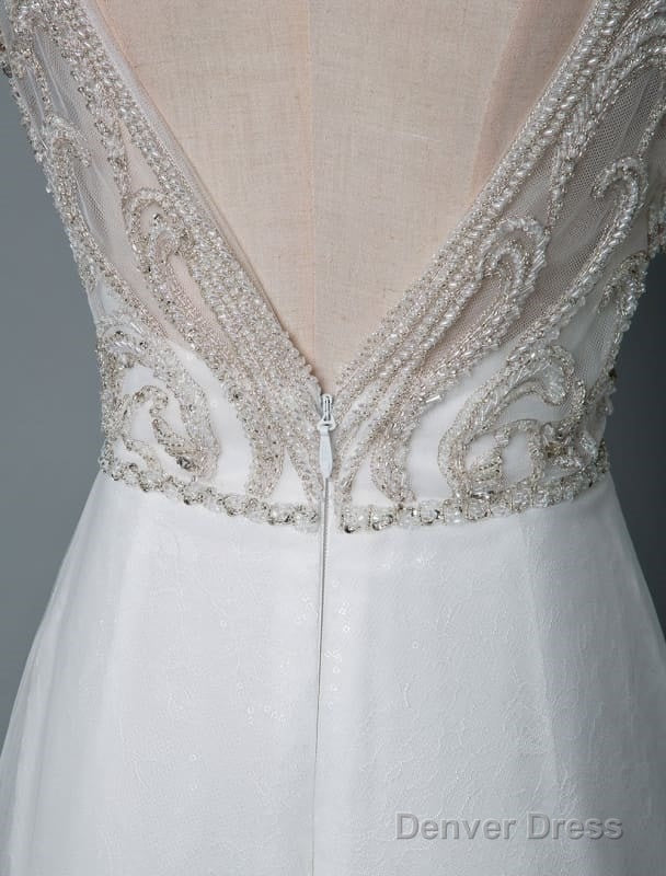 Beach Wedding Dresses A Line Sleeveless V Neck High Split Floor Length Backless Sexy Bridal Gowns