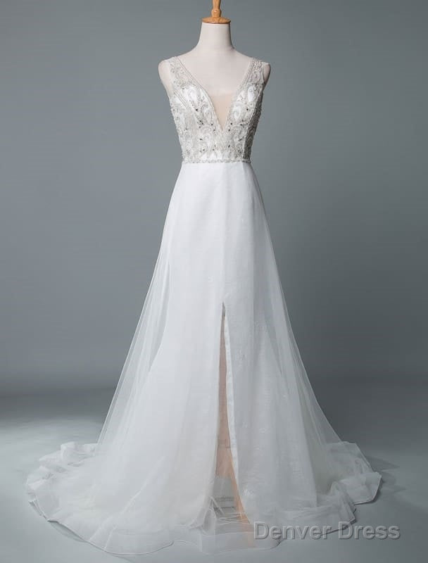 Beach Wedding Dresses A Line Sleeveless V Neck High Split Floor Length Backless Sexy Bridal Gowns Main image