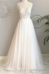 Beach Wedding Dresses Court Train A-Line Spaghetti Strap Sweetheart Lace With Buttons Appliques