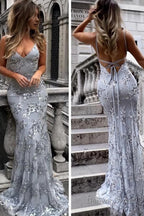 Beaded Backless Spaghetti Straps Prom Dresses