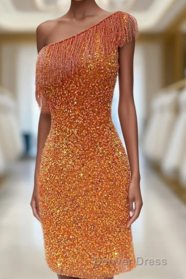Beaded Fringe Orange Tight Short Homecoming Dresses Cocktail Dresses Wedding