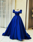Beaded High Neck Cap Sleeve Satin Ball Gown