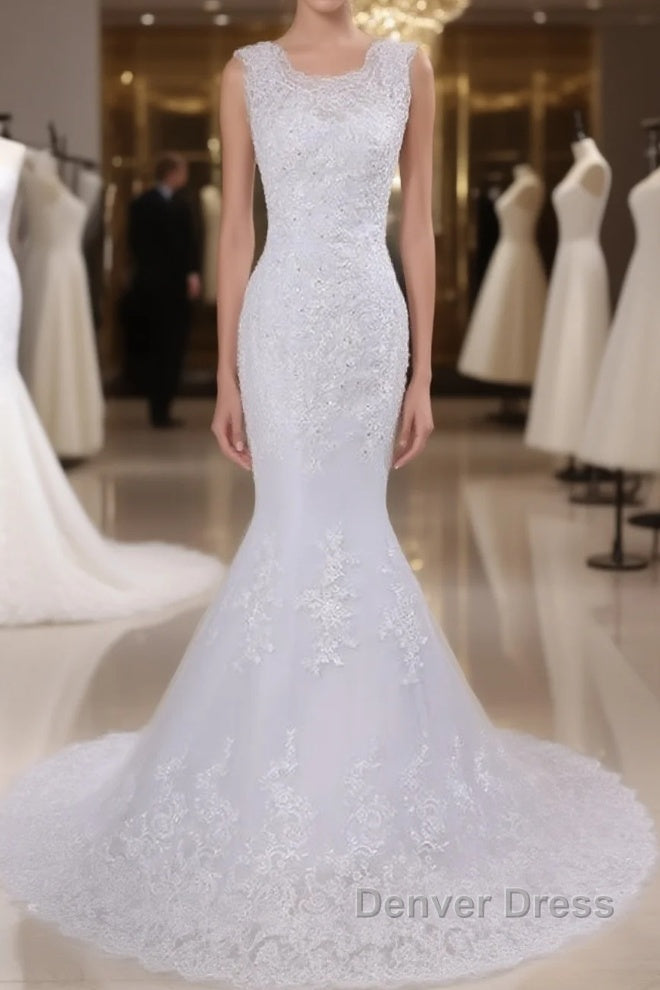 Beaded Lace Backless Mermaid Wedding Dresses Main image
