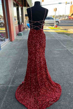 Beaded Straps Burgundy Sequins Mermaid Long Prom Dress,Prom Dresses Elegant