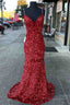 Beaded Straps Burgundy Sequins Mermaid Long Prom Dress,Prom Dresses Elegant