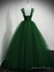 Beaded Tulle Off Shoulder Long Party Dress Tulle A-Line Prom Dress Ball Gown Quinceanera Dress