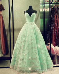 Beaded Tulle Prom Dresses Ball Gown Plunge Neck