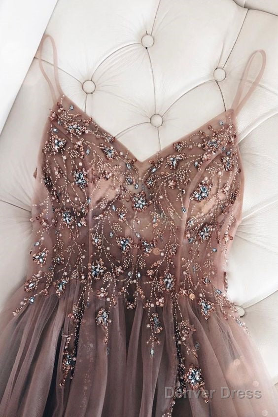 Beadede Long Prom Dresses With Spaghetti Straps Main image