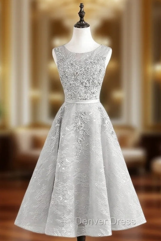 Beading Prom Gray O neck Sleeveless Appliques Main image