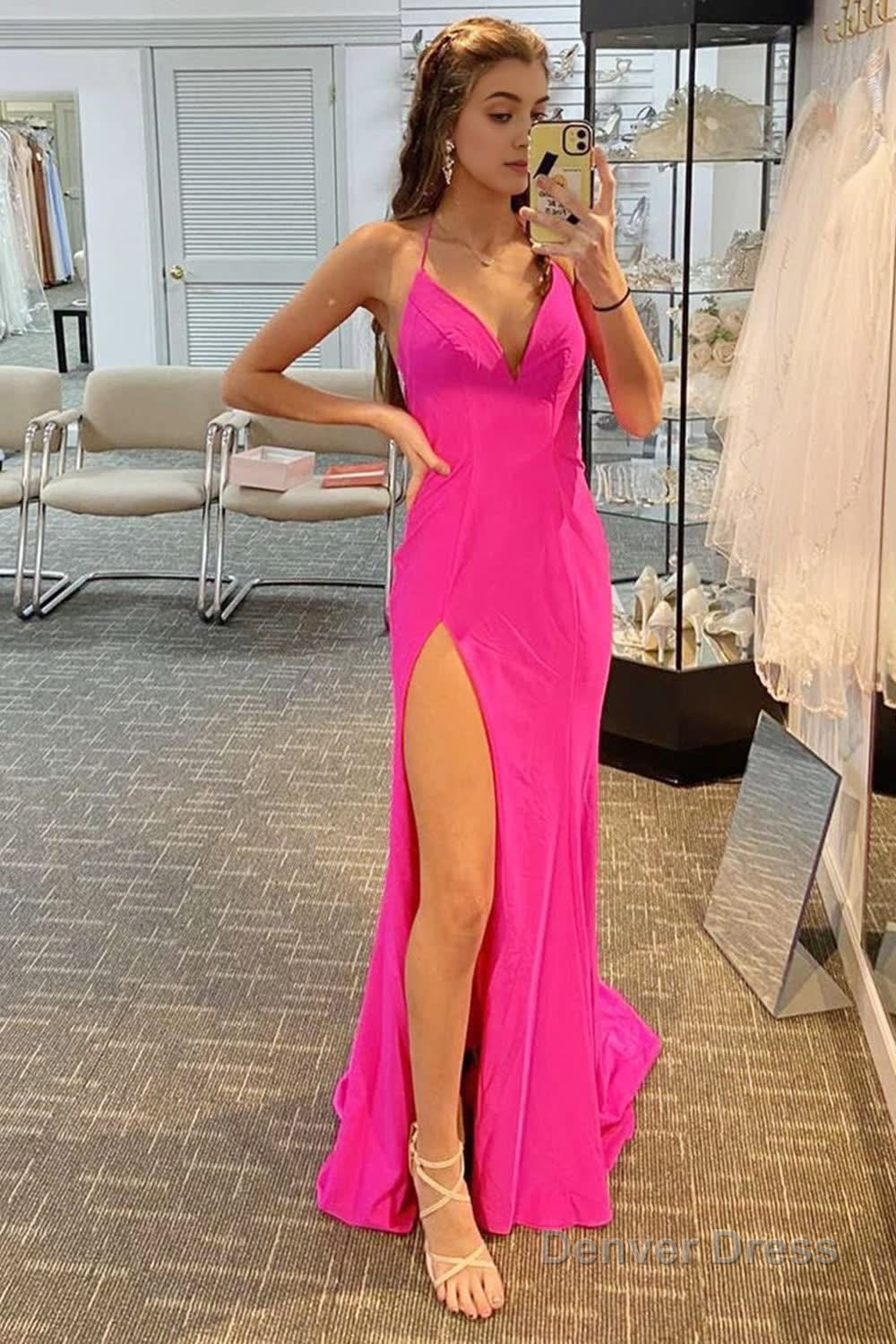Beading Hot Pink Halter Prom Dress with Slit Main image