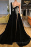 Beading Sweetheart A Line Black Prom Dresses With One Sleeve