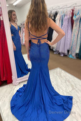 beading v neck mermaid prom dress