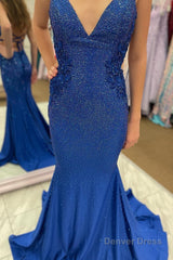 beading v neck mermaid prom dress