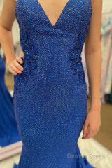 beading v neck mermaid prom dress