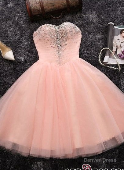Beads Sequins Short Homecoming Dress Sweetheart Coral Pink Hoco Dresses