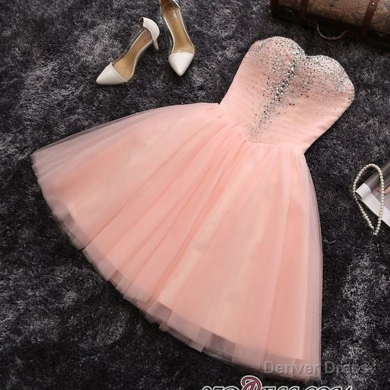 Beads Sequins Short Homecoming Dress Sweetheart Coral Pink Hoco Dresses