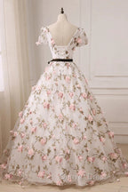 Beauitufl Floral V Neck Lace Short Sleeve Flowers Long Prom Dress Floral Prom Dress shops