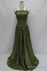 Beautiful A Line Dark Green Lace Prom Gown Long Prom Dresses