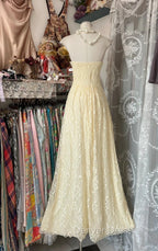 Beautiful A-Line Light Yellow Lace Strapless Prom Dresses Cute Birthday Party Dresses