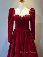 Beautiful A Line Red Velvet Prom Dresses Sweatheart Party Dresses Brithday Ball Gown