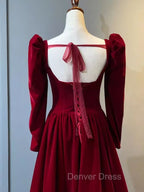 Beautiful A Line Red Velvet Prom Dresses Sweatheart Party Dresses Brithday Ball Gown