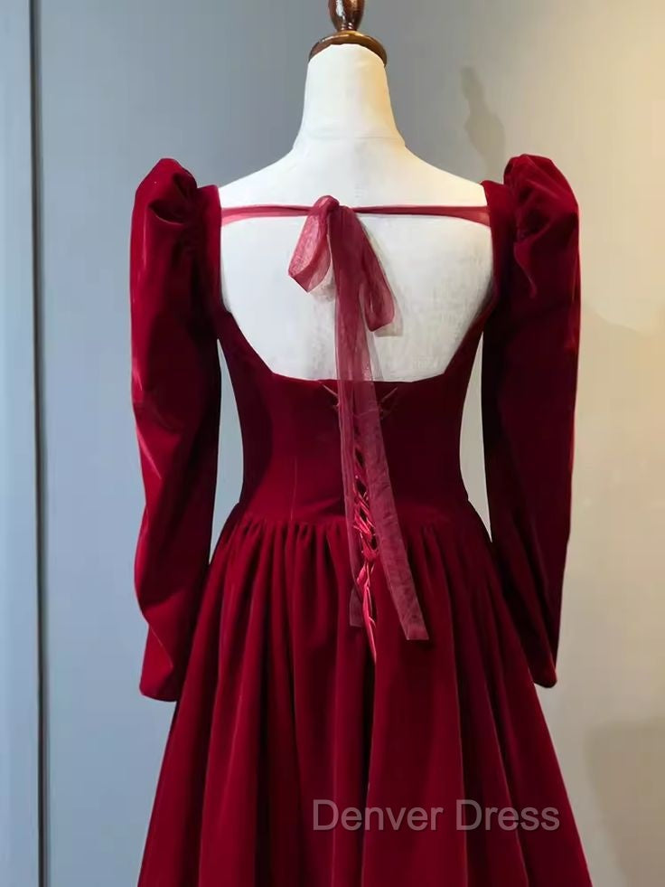 Beautiful A Line Red Velvet Prom Dress Sweatheart Prom Dresses Brithday Ball Gowns